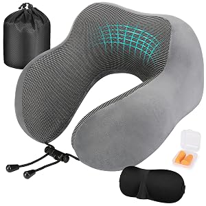 Travel Neck Pillow with Eye Mask, Earplugs & Carry Bag.
