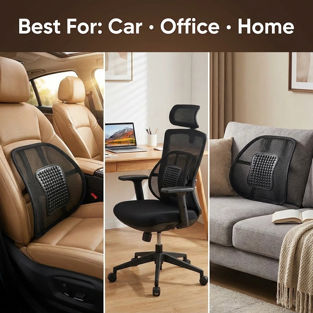 Ergonomic Mesh Back Support Cushion – Breathable Lumbar Chair Support for Car, Home & Office.