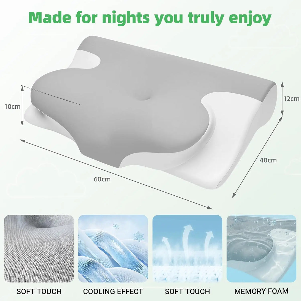 Adjustable Memory Foam Cervical Pillow – Ergonomic Contour Neck Support.