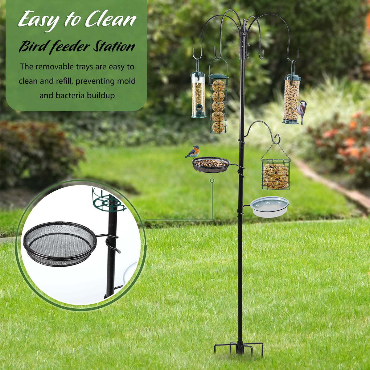 Bird Feeding Station with Water Bath & Stabilizer – Garden Bird Feeder,
