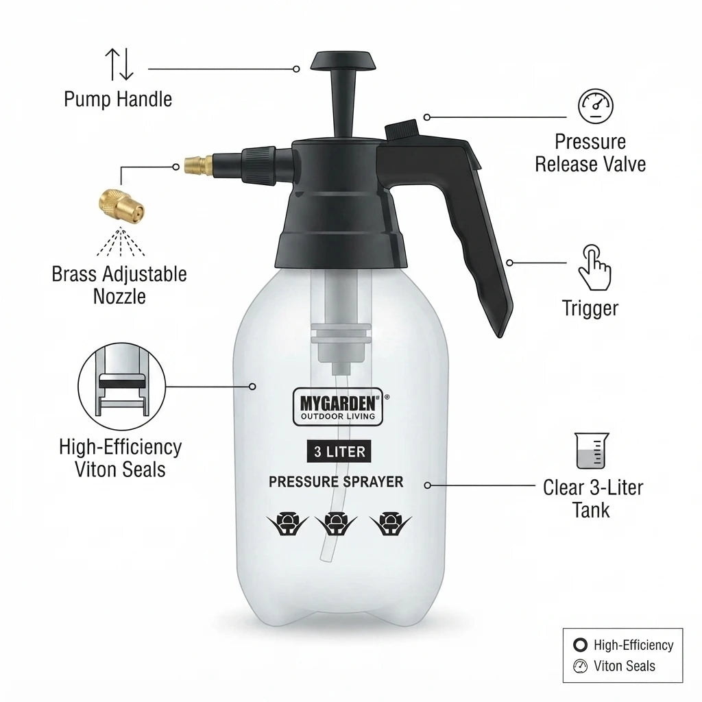 3L Pressure Sprayer – Handheld Garden Pump Sprayer with Adjustable Nozzle.