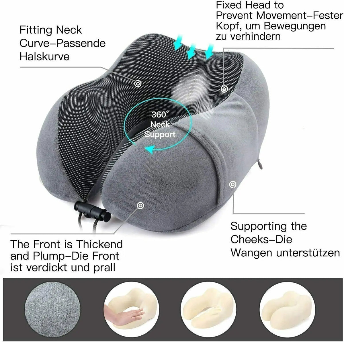 Travel Neck Pillow with Eye Mask, Earplugs & Carry Bag.