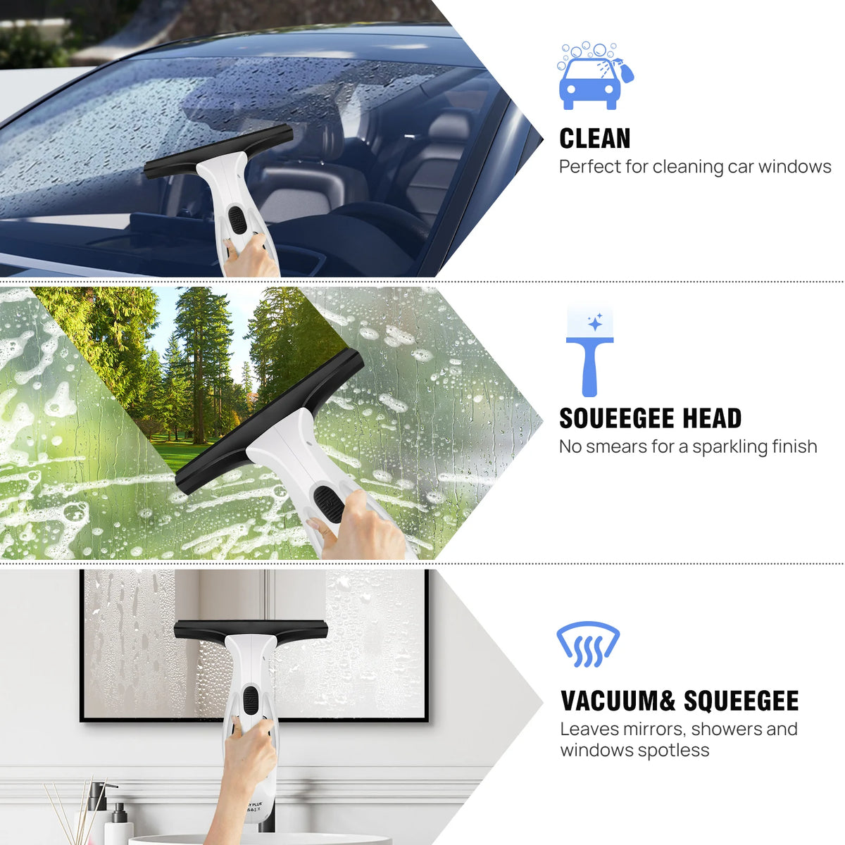 Cordless Window Vacuum Cleaner – Rechargeable Handheld Glass Cleaner with 60-Minute Runtime, Squeegee & Microfibre Cloth for Windows, Mirrors & Condensation.