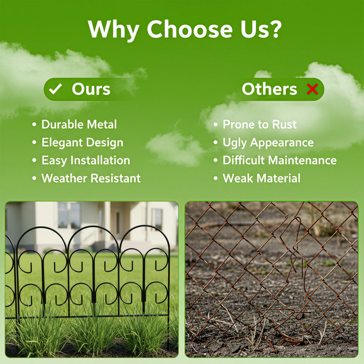 Rustproof Metal Garden Fence Panels – Flower Bed Border & Animal Barrier.