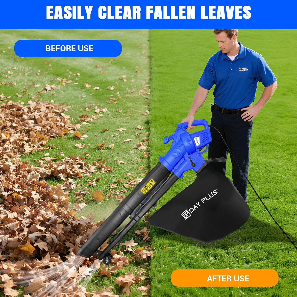 6000W 3-in-1 Electric Leaf Blower, Vacuum & Mulcher – 6-Speed Garden Vacuum with Wheels & Collection Bag.