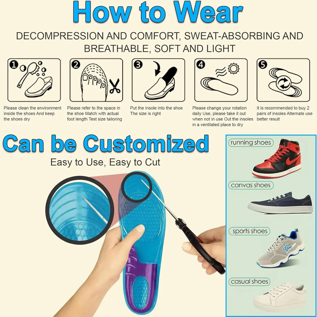 Gel Orthopaedic Insoles with Arch Support & Shock Absorption – Unisex