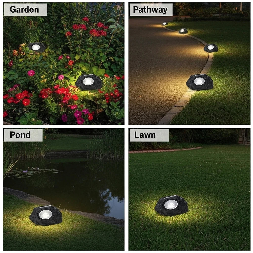 2 Pack Solar Rock Lights Outdoor Garden Landscape Stone Lights.