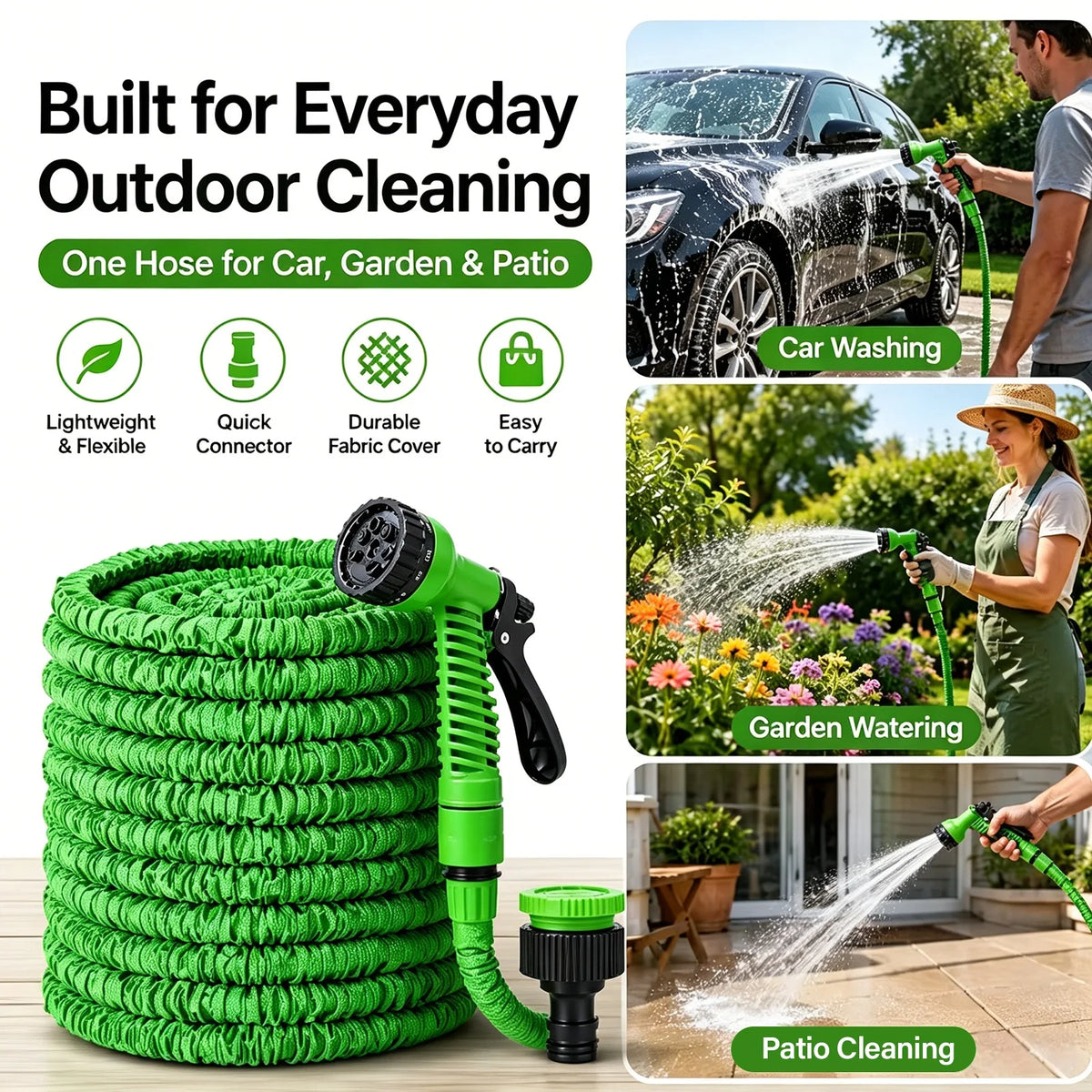 100-200FT Lightweight Expandable Garden Hose with 7-Function Spray Nozzle.