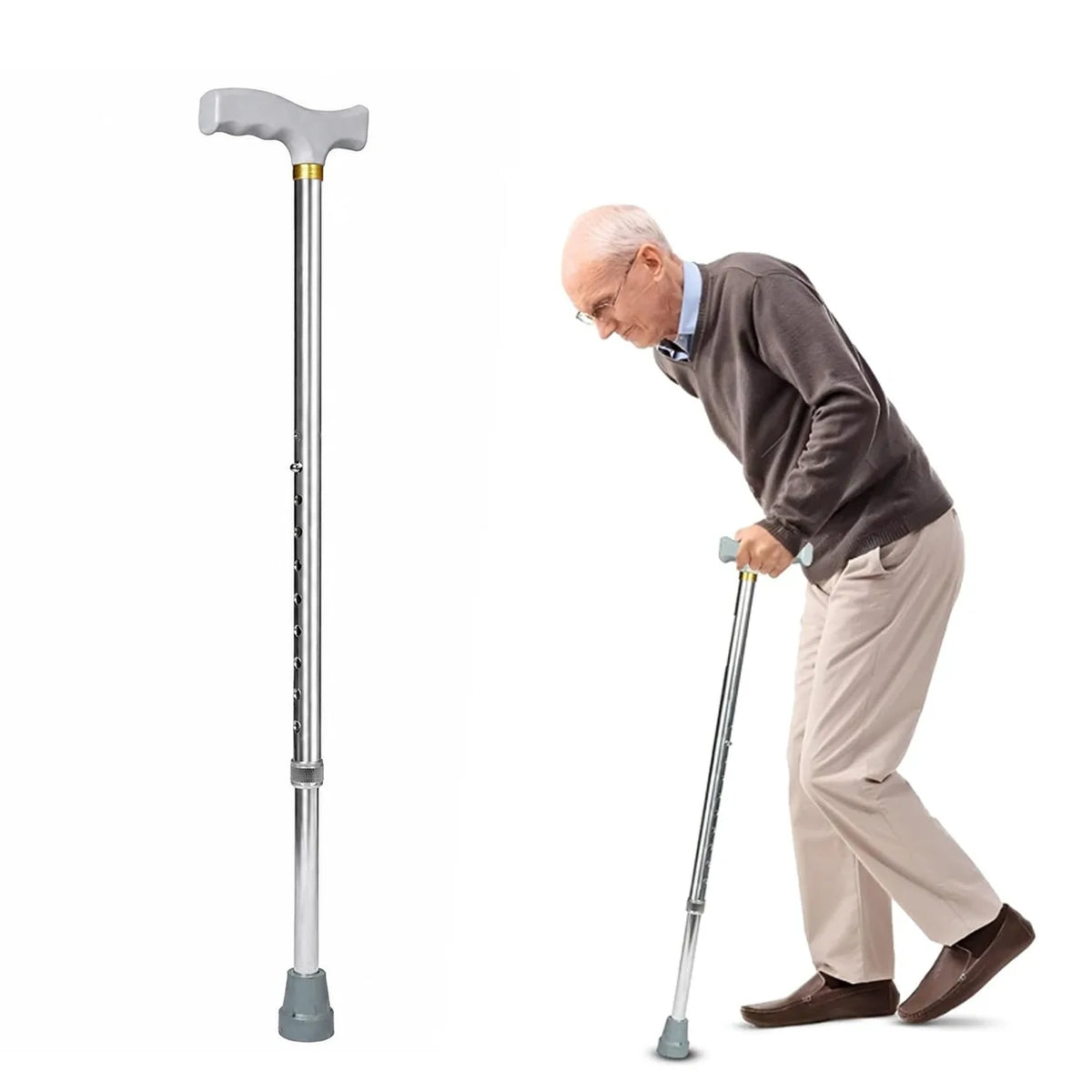 Adjustable Aluminium Walking Stick – Lightweight Mobility Cane with Anti-Slip Base & Comfortable Handle.