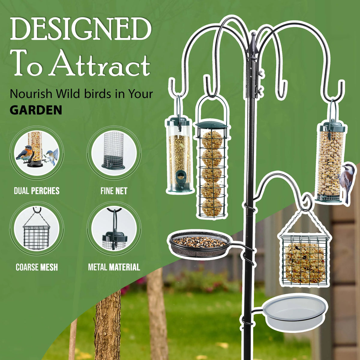 Bird Feeding Station with Water Bath & Stabilizer – Garden Bird Feeder,