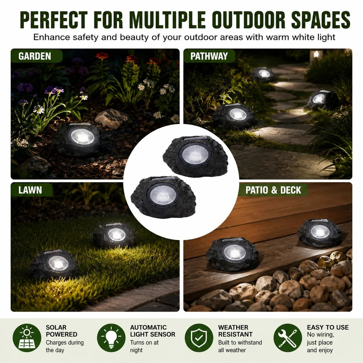 2 Pack Solar Rock Lights Outdoor Garden Landscape Stone Lights.
