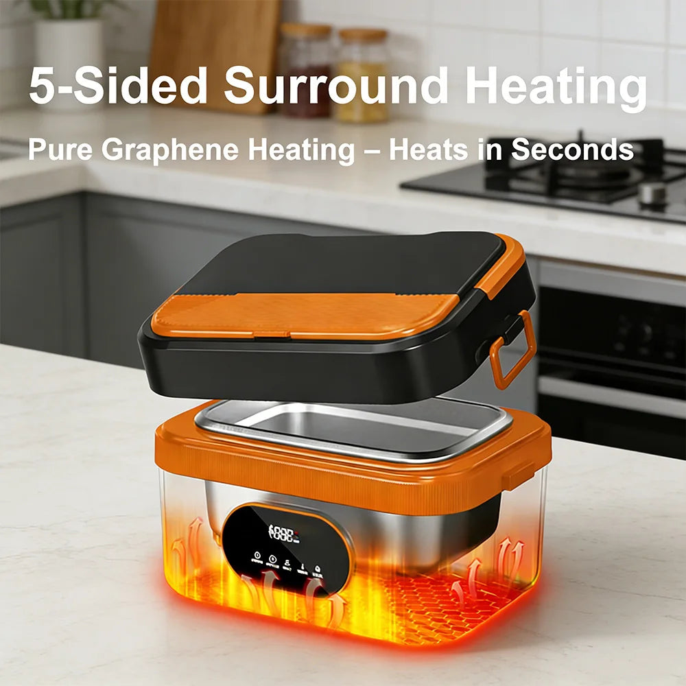 1500ml Electric Heated Lunch Box – Cordless Smart Food Warmer with Digital Control & 304 Stainless Steel Inner Container.