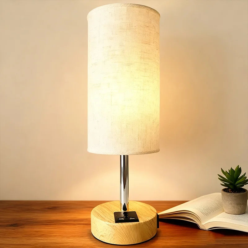 3-Way Dimmable Bedside Table Lamp with USB A+C Charging & 3-Pin Plug.