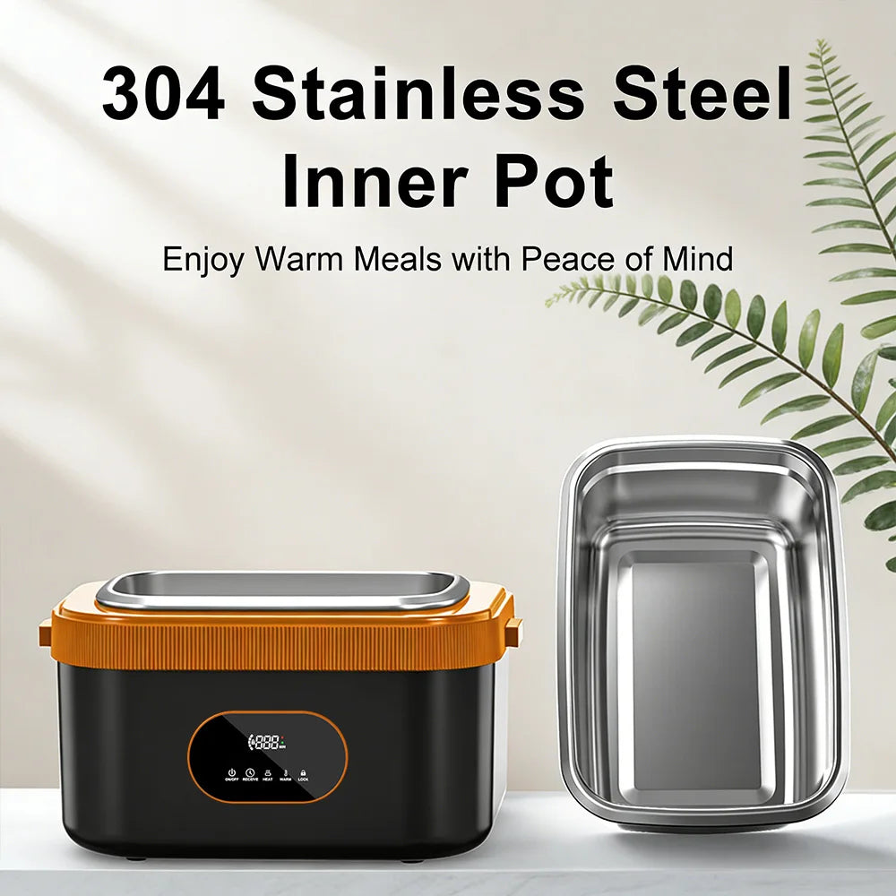 1500ml Electric Heated Lunch Box – Cordless Smart Food Warmer with Digital Control & 304 Stainless Steel Inner Container.