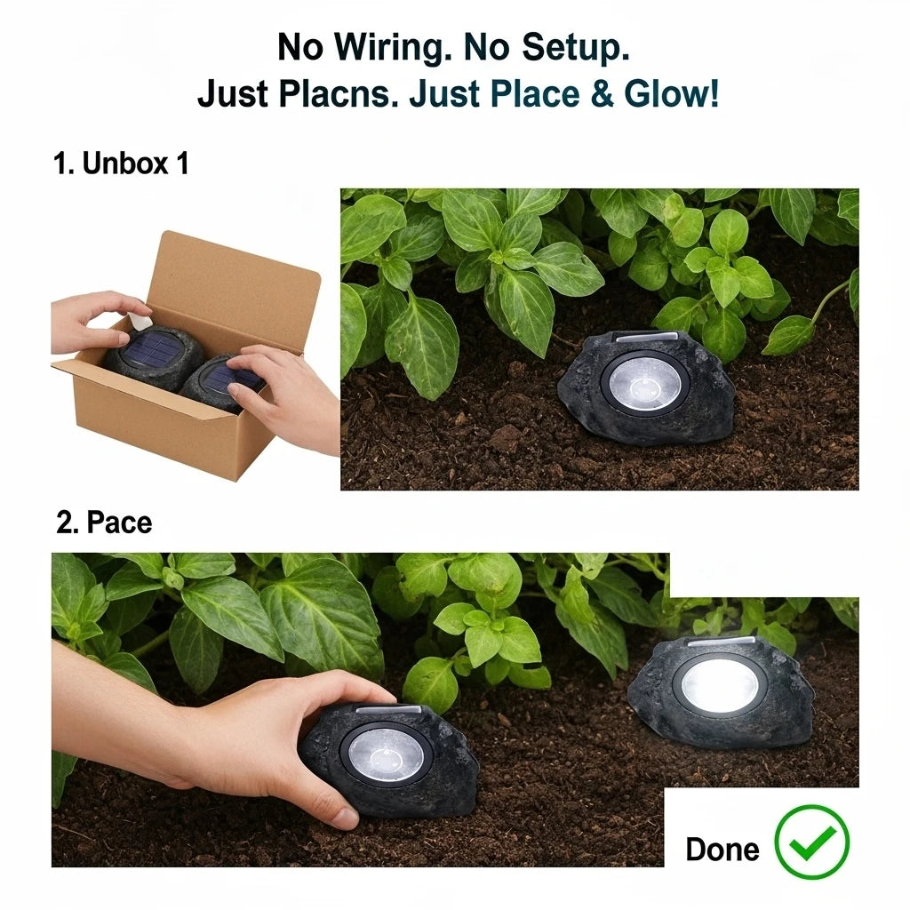 2 Pack Solar Rock Lights Outdoor Garden Landscape Stone Lights.