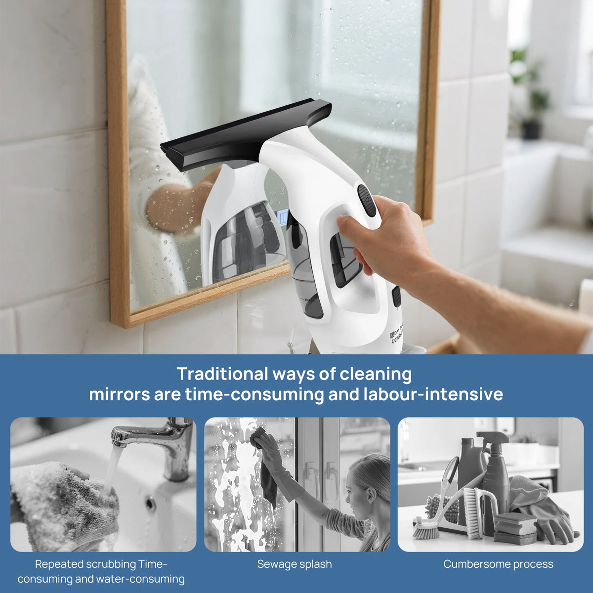 Cordless Window Vacuum Cleaner – Rechargeable Handheld Glass Cleaner with 60-Minute Runtime, Squeegee & Microfibre Cloth for Windows, Mirrors & Condensation.