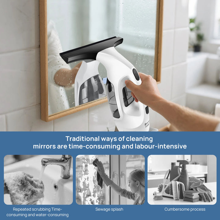Cordless Window Vacuum Cleaner – Rechargeable Handheld Glass Cleaner with 60-Minute Runtime, Squeegee & Microfibre Cloth for Windows, Mirrors & Condensation.