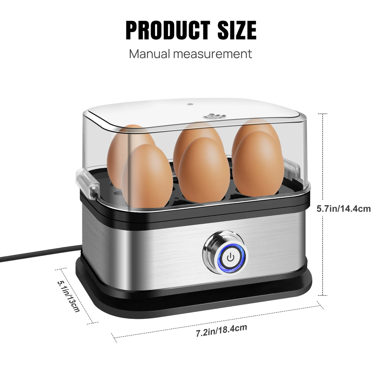 Electric Egg Cooker & Boiler – 6-Egg Capacity, Quick Boiling & Poaching with Measuring Cup.