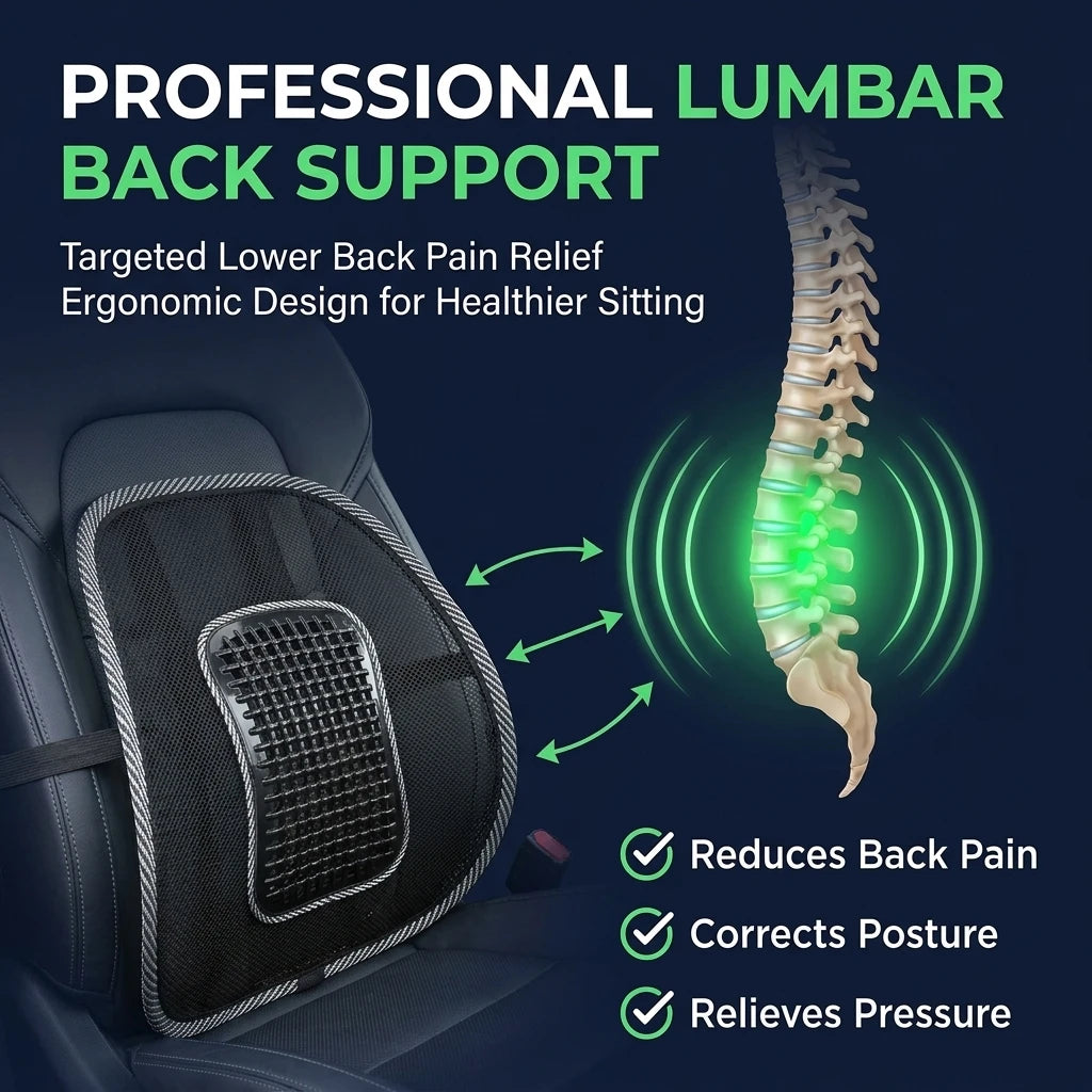 Ergonomic Mesh Back Support Cushion – Breathable Lumbar Chair Support for Car, Home & Office.