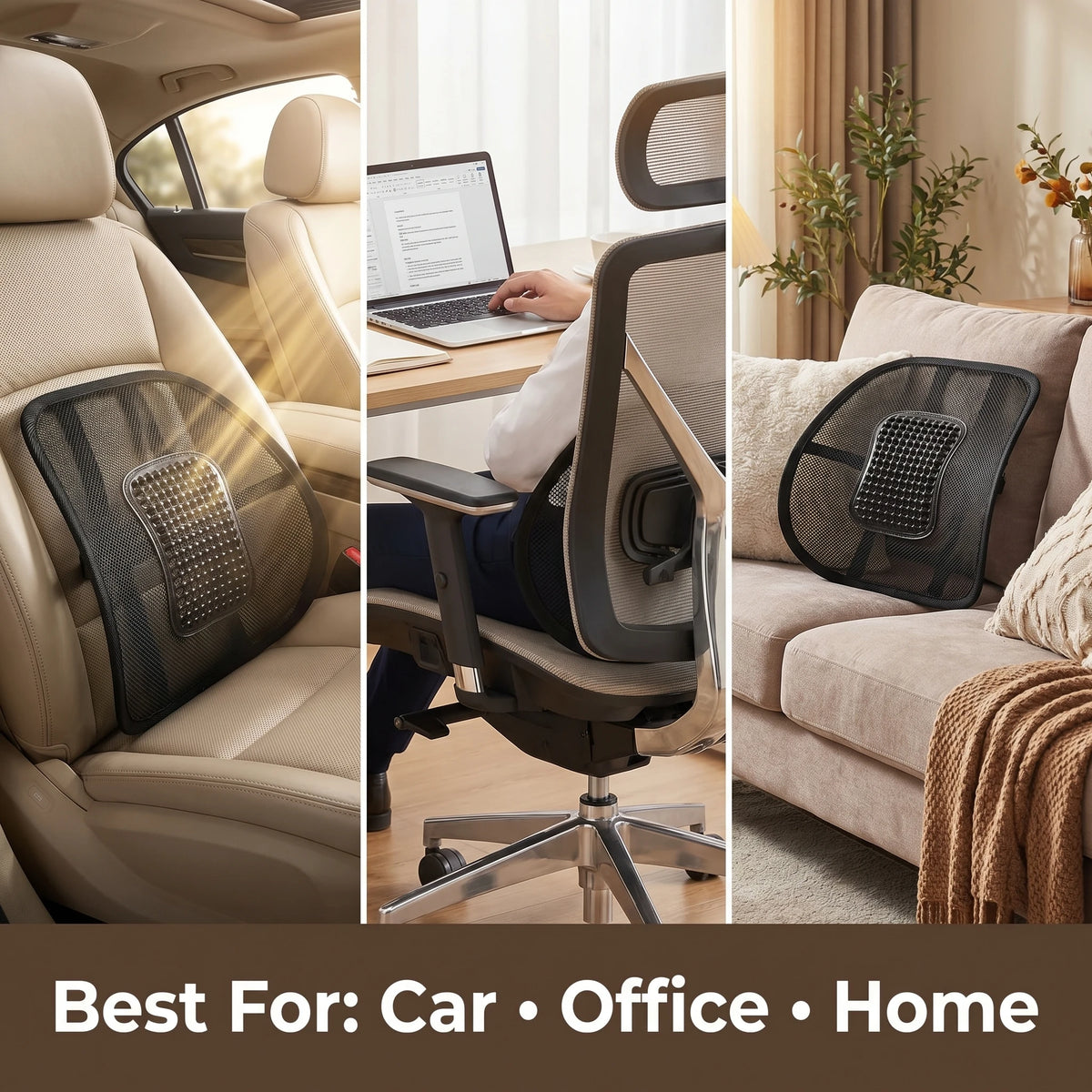 Ergonomic Mesh Back Support Cushion – Breathable Lumbar Chair Support for Car, Home & Office.