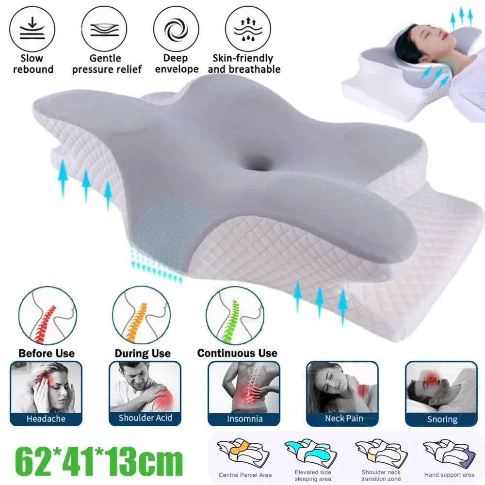 Memory Foam Cervical Pillow – Ergonomic Contoured Neck & Head Support Pillow for Sleeping.