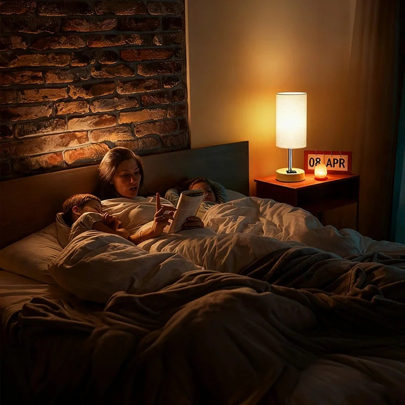 3-Way Dimmable Bedside Table Lamp with USB A+C Charging & 3-Pin Plug.