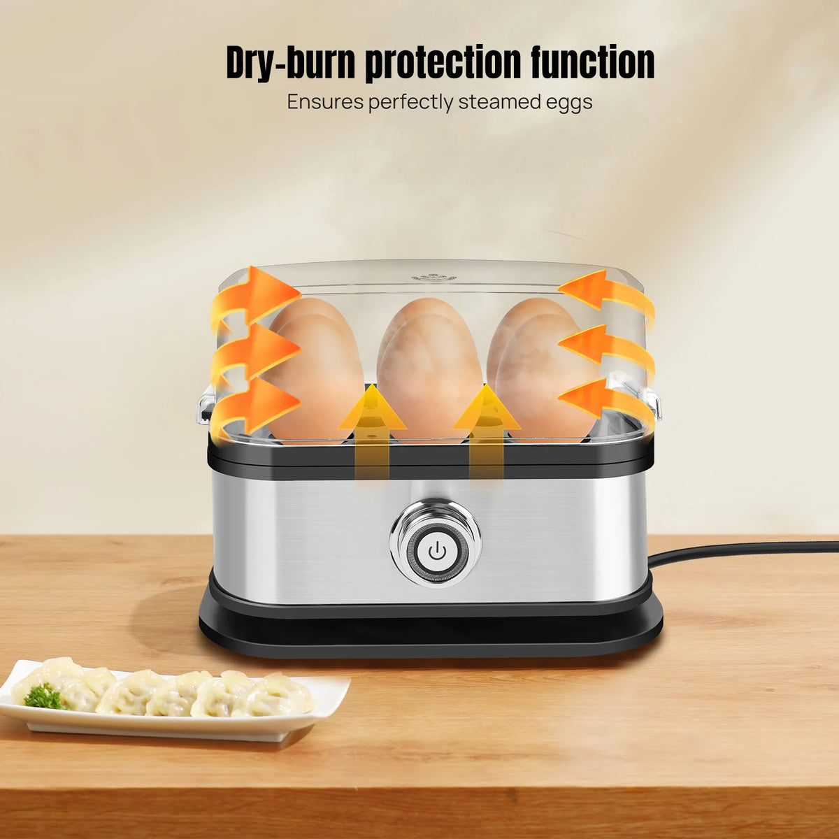 Electric Egg Cooker & Boiler – 6-Egg Capacity, Quick Boiling & Poaching with Measuring Cup.