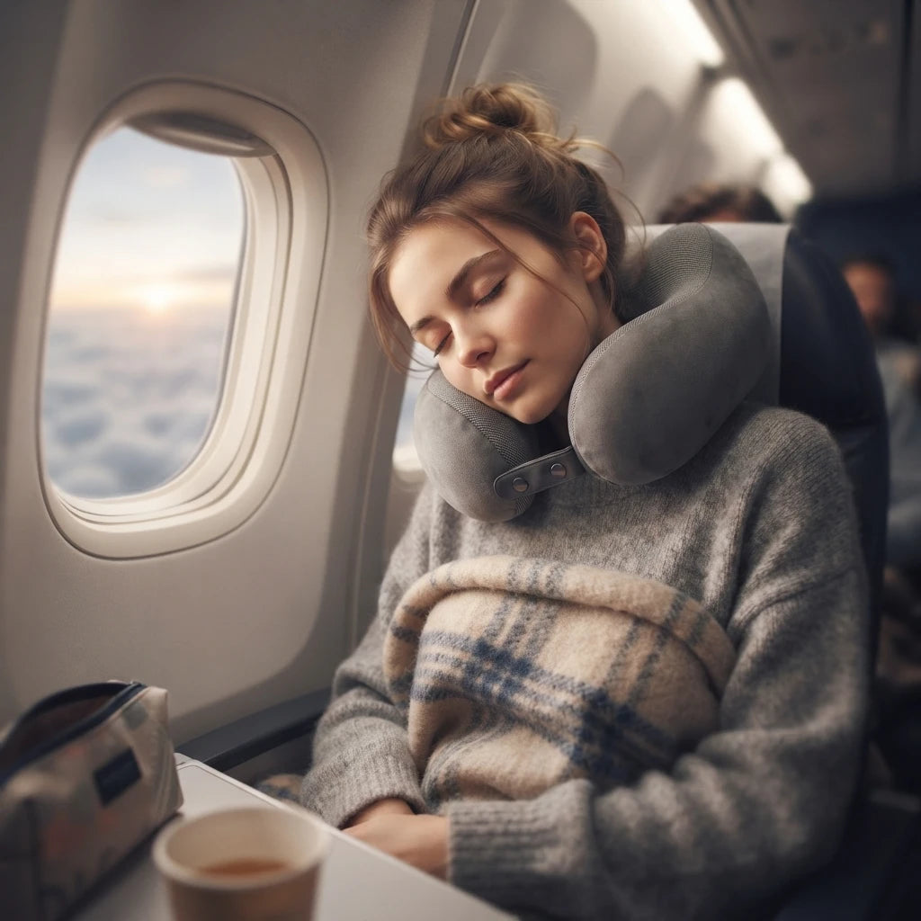 Travel Neck Pillow Set with Eye Mask & Ear Plugs.