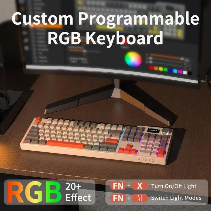 AJAZZ AK35I V3 104-Key Gasket Mechanical Keyboard – TFT Display, RGB, Hot-Swap & Tri-Mode.