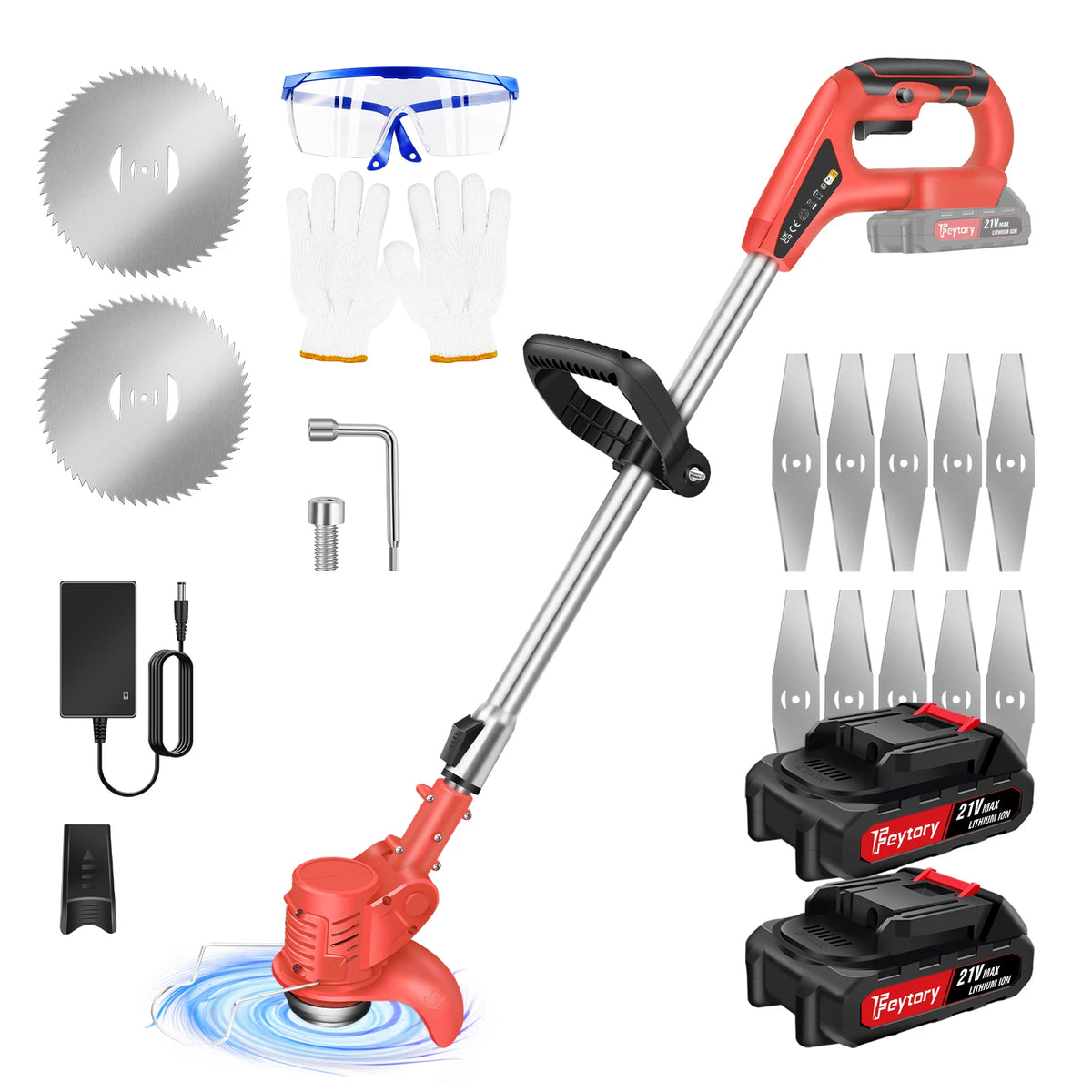 21V Cordless Electric Weeder – 800W Garden Grass Trimmer with Adjustable Telescopic Handle & Multi-Blade Cutter.