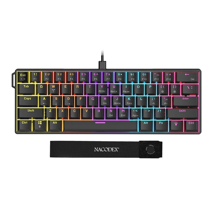 61-Key Wired Mechanical Gaming Keyboard – Red Switches, Compact Layout, Plug & Play.