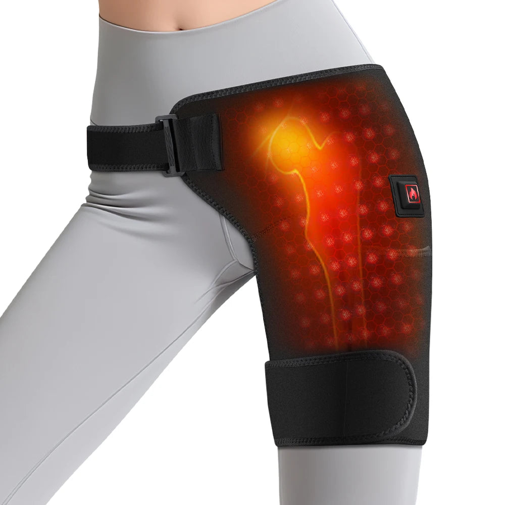 USB Rechargeable Heated Hip Support Brace – 3-Level Heat & 660nm Infrared Wrap.