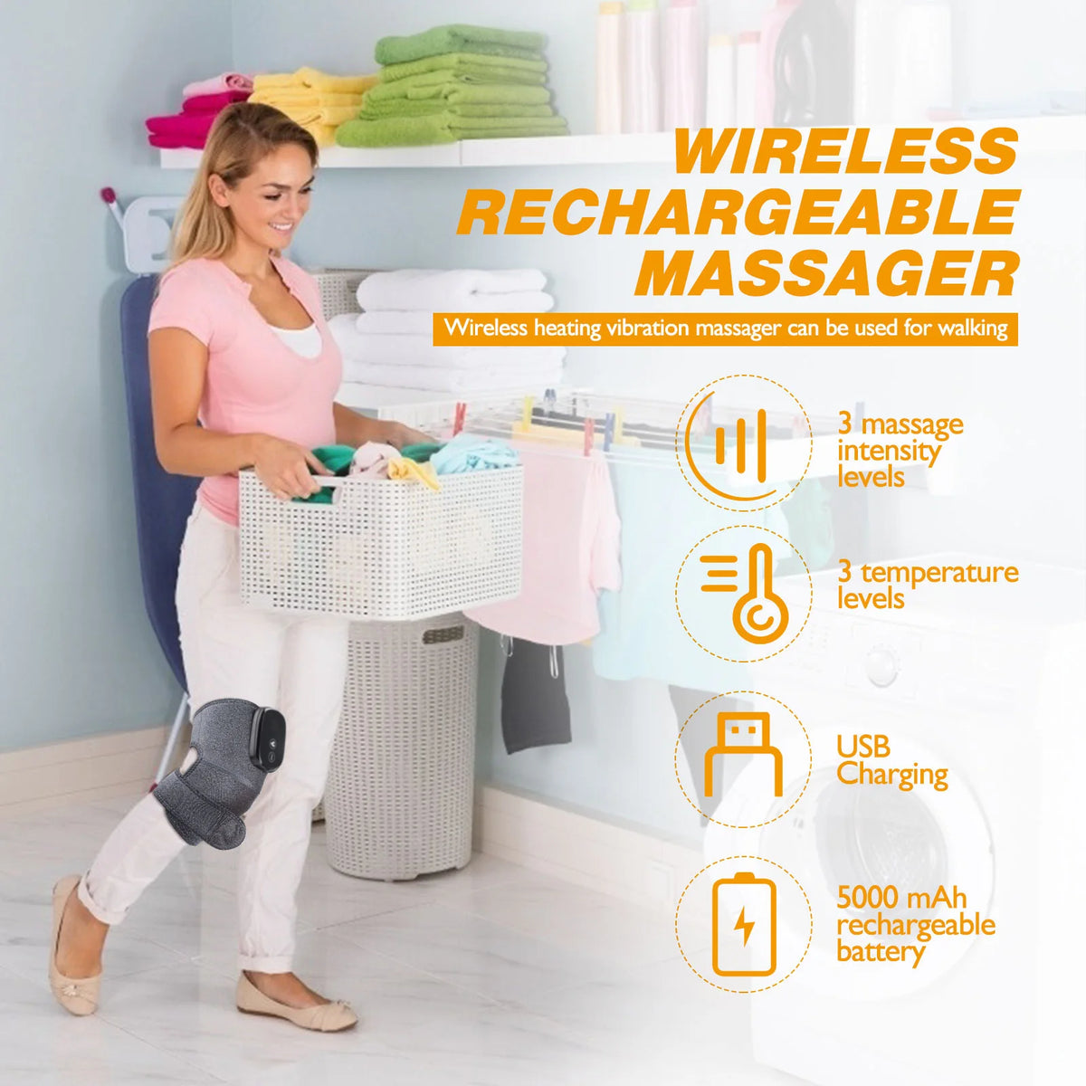 3-in-1 Heated Vibration Knee Massager with 5000mAh Rechargeable Battery