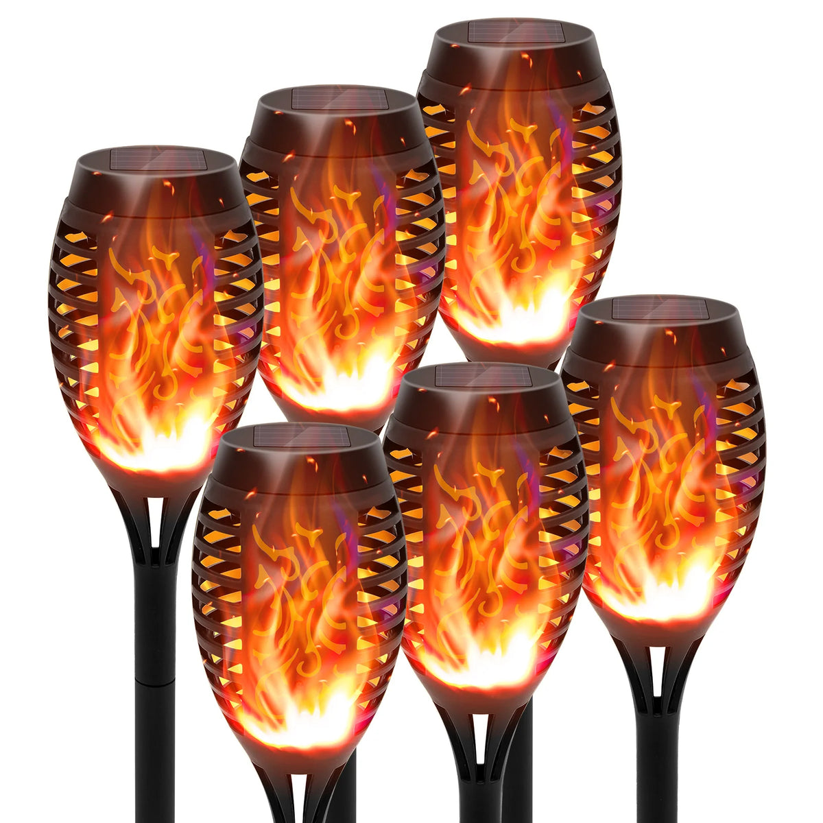 12-LED Solar Flame Torch Lights – Flickering Waterproof Garden & Patio Lamps.