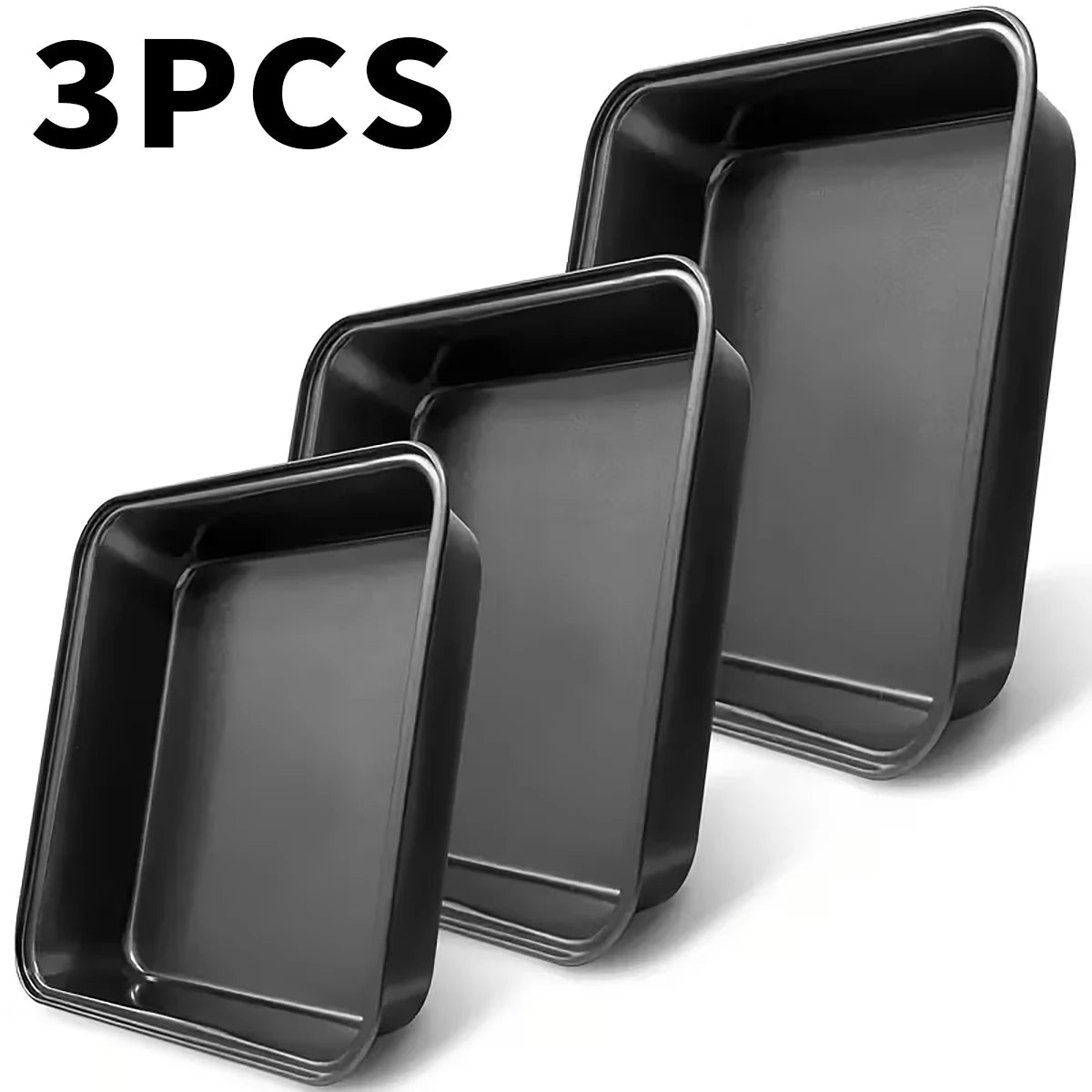 3-Piece Carbon Steel Non-Stick Baking Tray Set – 3 Sizes for Cakes, Bread & Pastries.