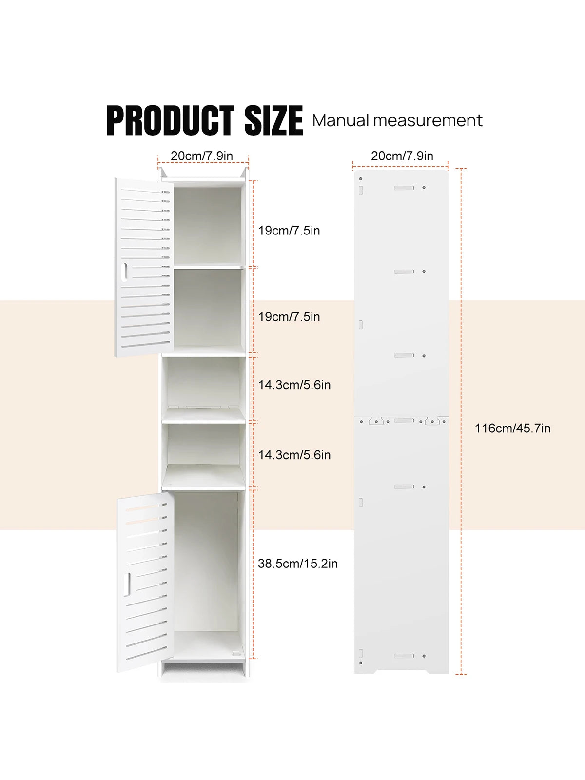 Tall 5-Tier Bathroom Storage Cabinet – 2-Door PVC Waterproof Organiser.
