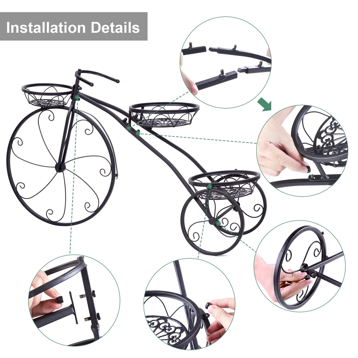 3-Tier Bicycle-Shaped Plant Stand – Iron Garden Flower Rack for Indoor & Outdoor Décor.