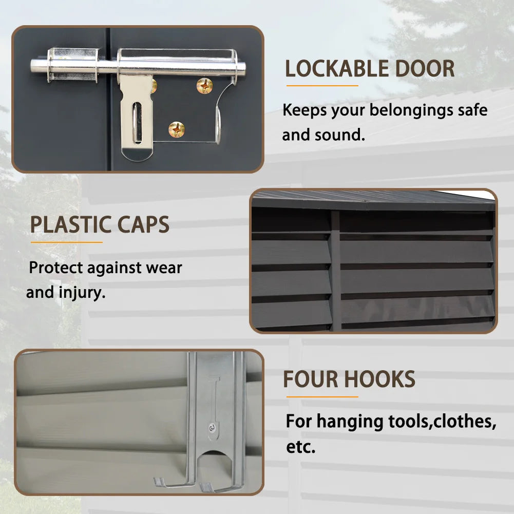 Extra Large Galvanized Steel Garden Storage Shed – Lockable Outdoor Tool & Bike Storage.
