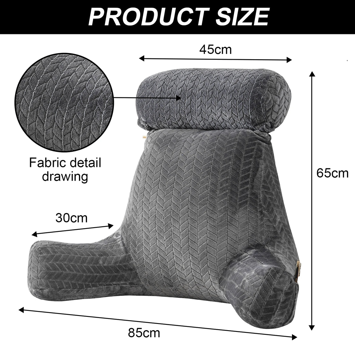 Adult Reading Pillow with Arms & Pockets – Ergonomic Backrest Cushion for Bed, Sofa & Lounging.