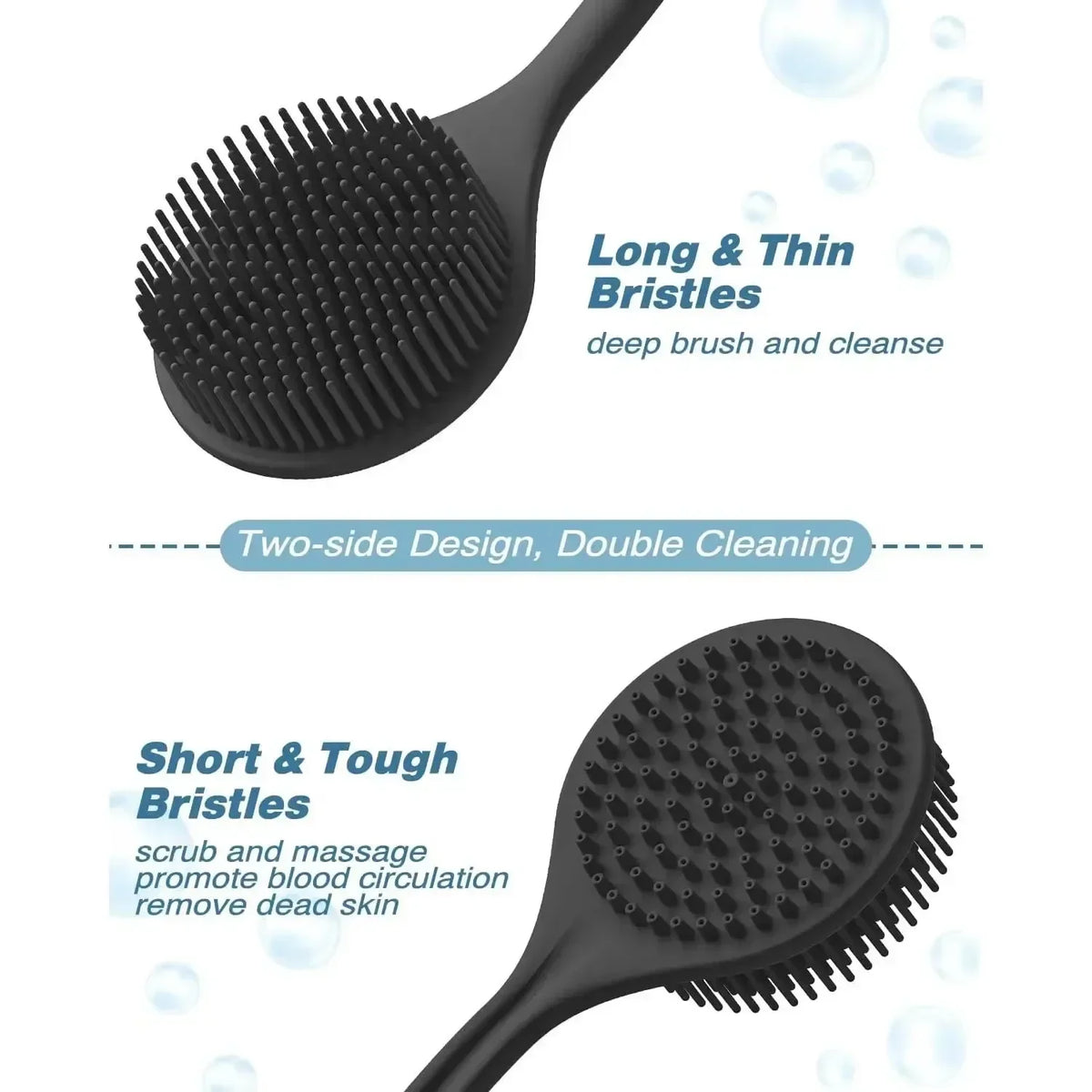Silicone Body Scrubber with Long Handle – Back Brush Exfoliating Shower & Bath Skin Massager.