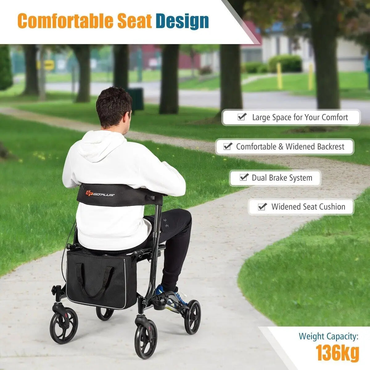 Lightweight Folding Rollator Walker – 4-Wheel Aluminium Mobility Aid with Seat.