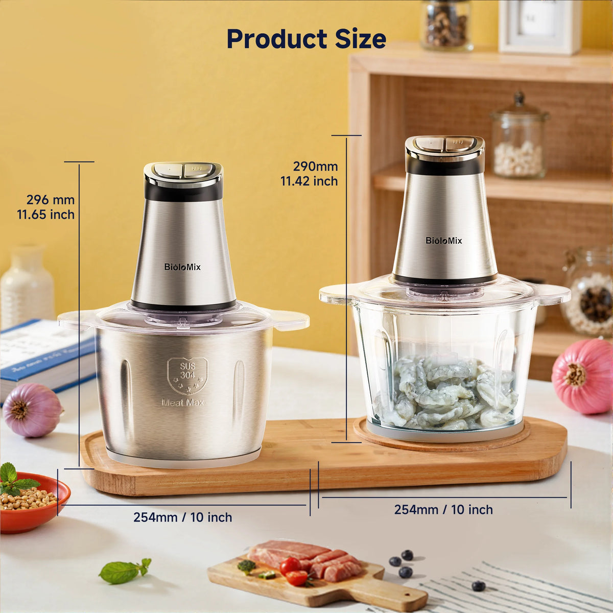 Mini Electric Food Chopper | 2-Bowl Food Processor with 4 Bi-Level Blades for Meat, Vegetables, Onions & Baby Food
