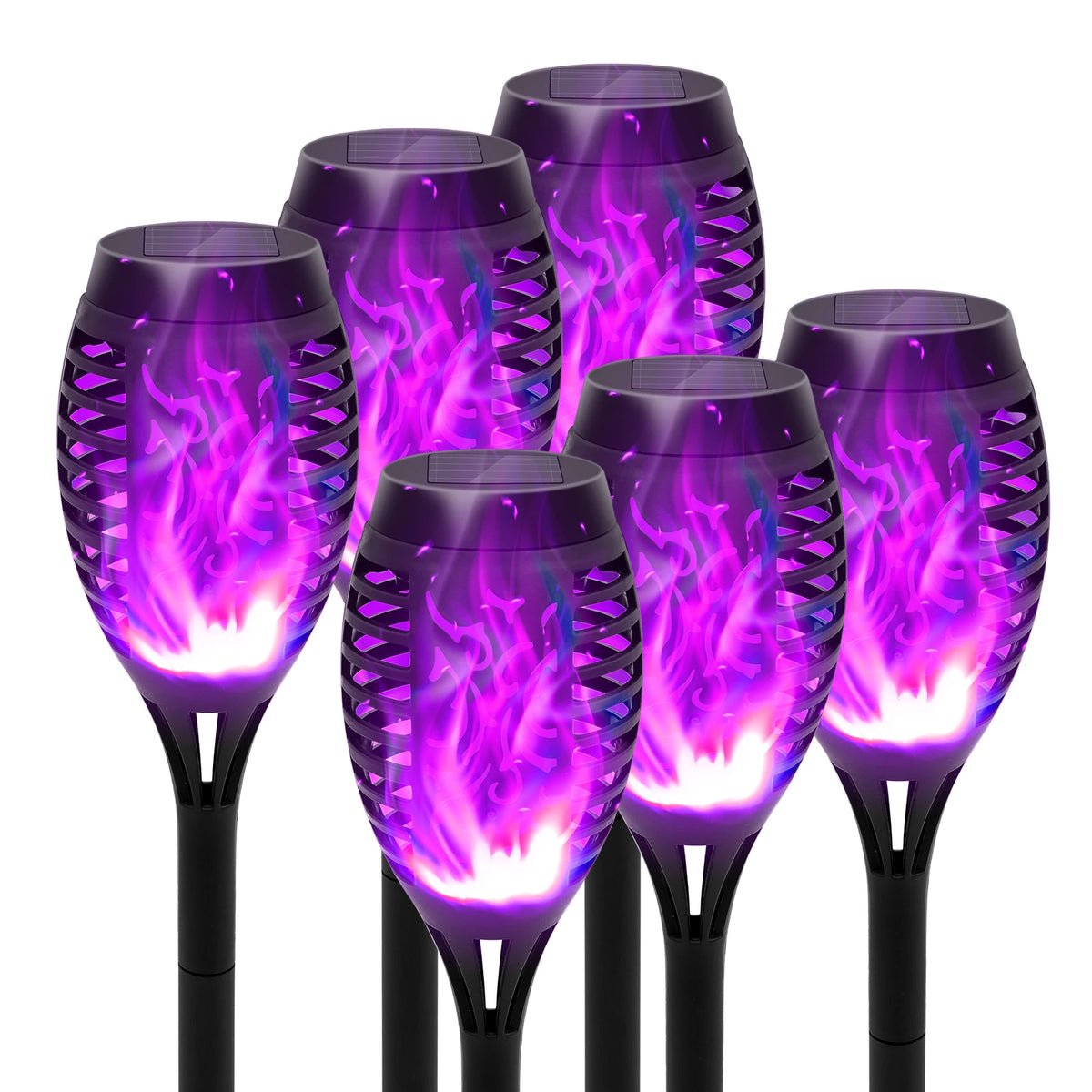 12-LED Solar Flame Torch Lights – Flickering Waterproof Garden & Patio Lamps.