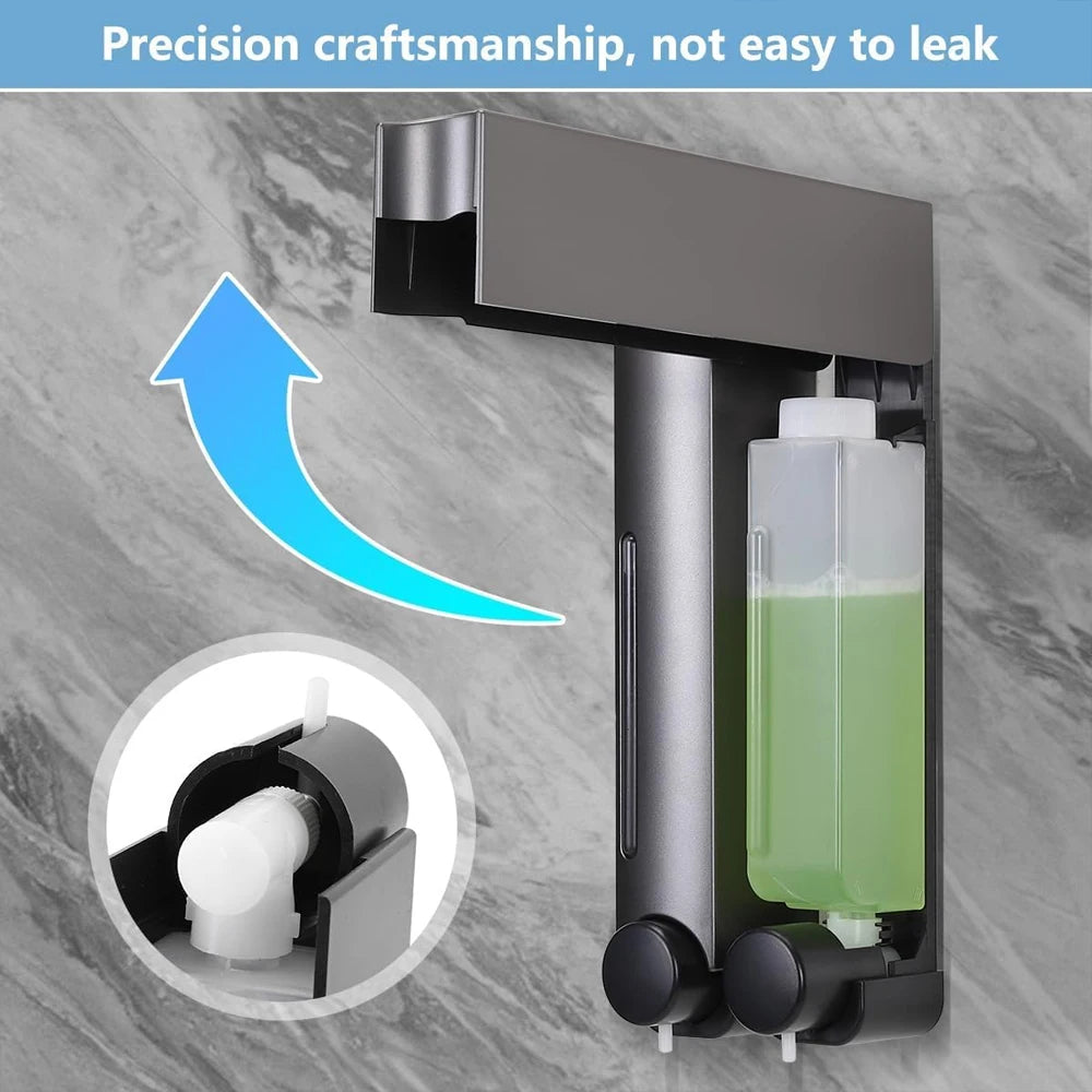 2/3-Chamber No Drill Wall-Mounted Soap Dispenser – 380ml Shampoo, Conditioner & Shower Gel Dispenser.