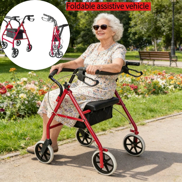 Foldable Rollator Walker with Seat – Height Adjustable 8" Wheels, Brakes & Storage Bag.