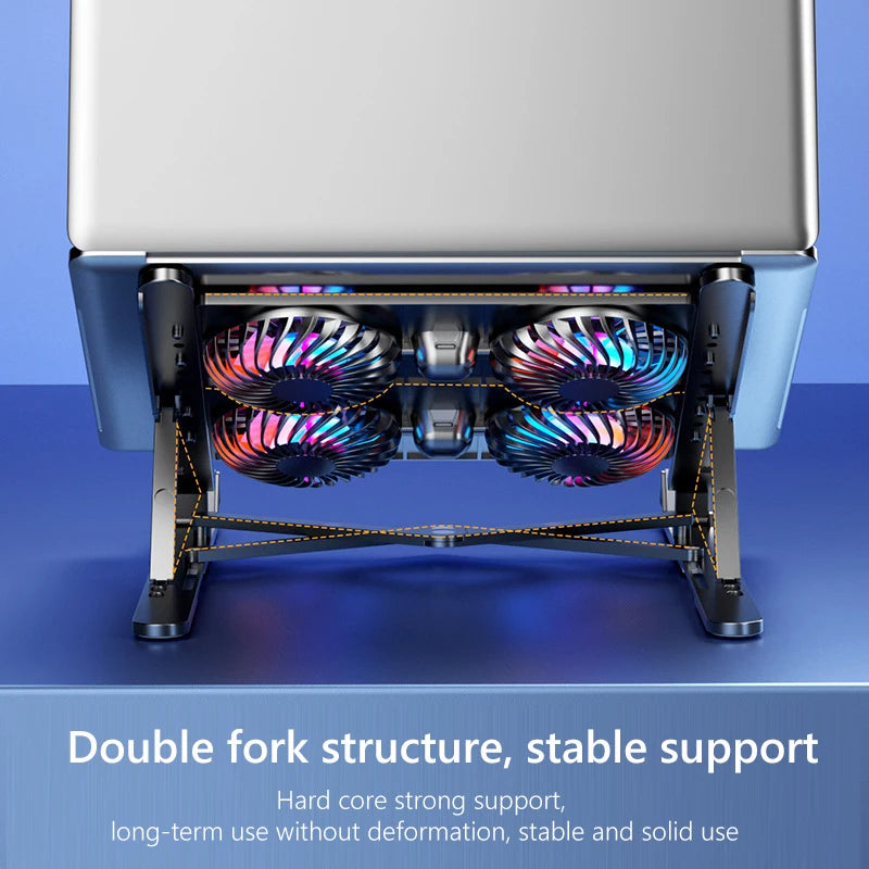 RGB Laptop Cooling Pad with 2/4 Fans – Adjustable Foldable Stand for 11–17.3" Laptops.