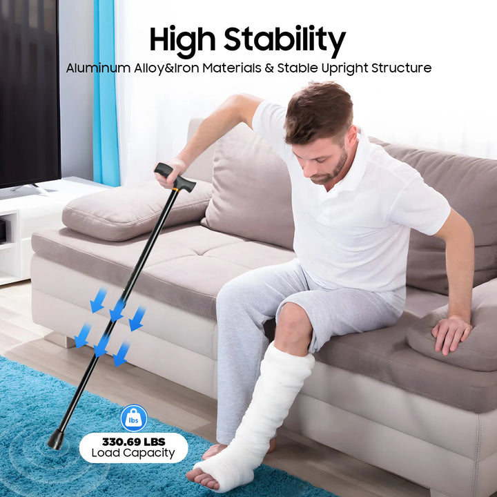 2-in-1 Stair Climbing Walking Cane – 10-Level Adjustable Height with 4-Leg Stability for Seniors.