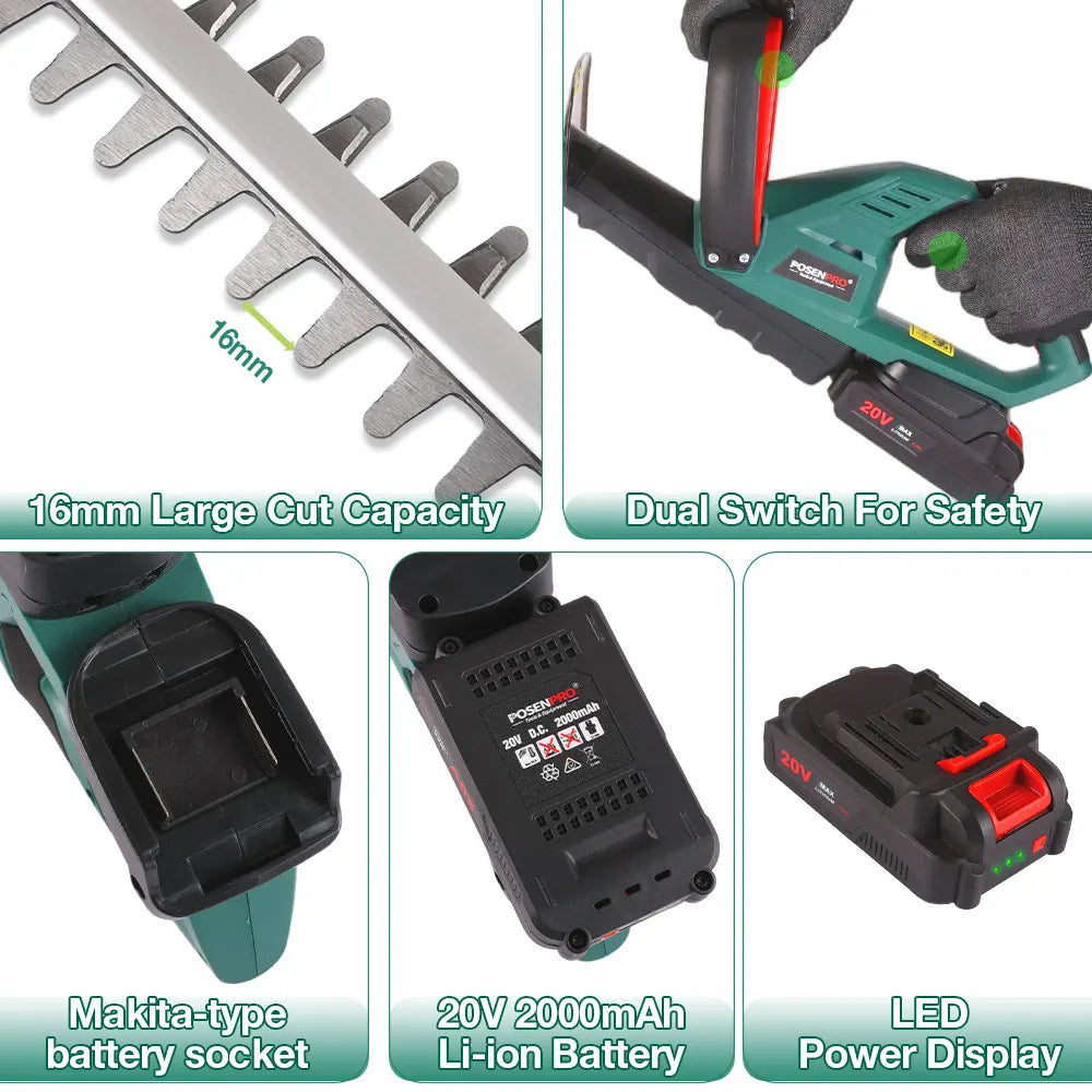 20V Hedge Trimmer – 510mm Blade, 2.0Ah Battery.