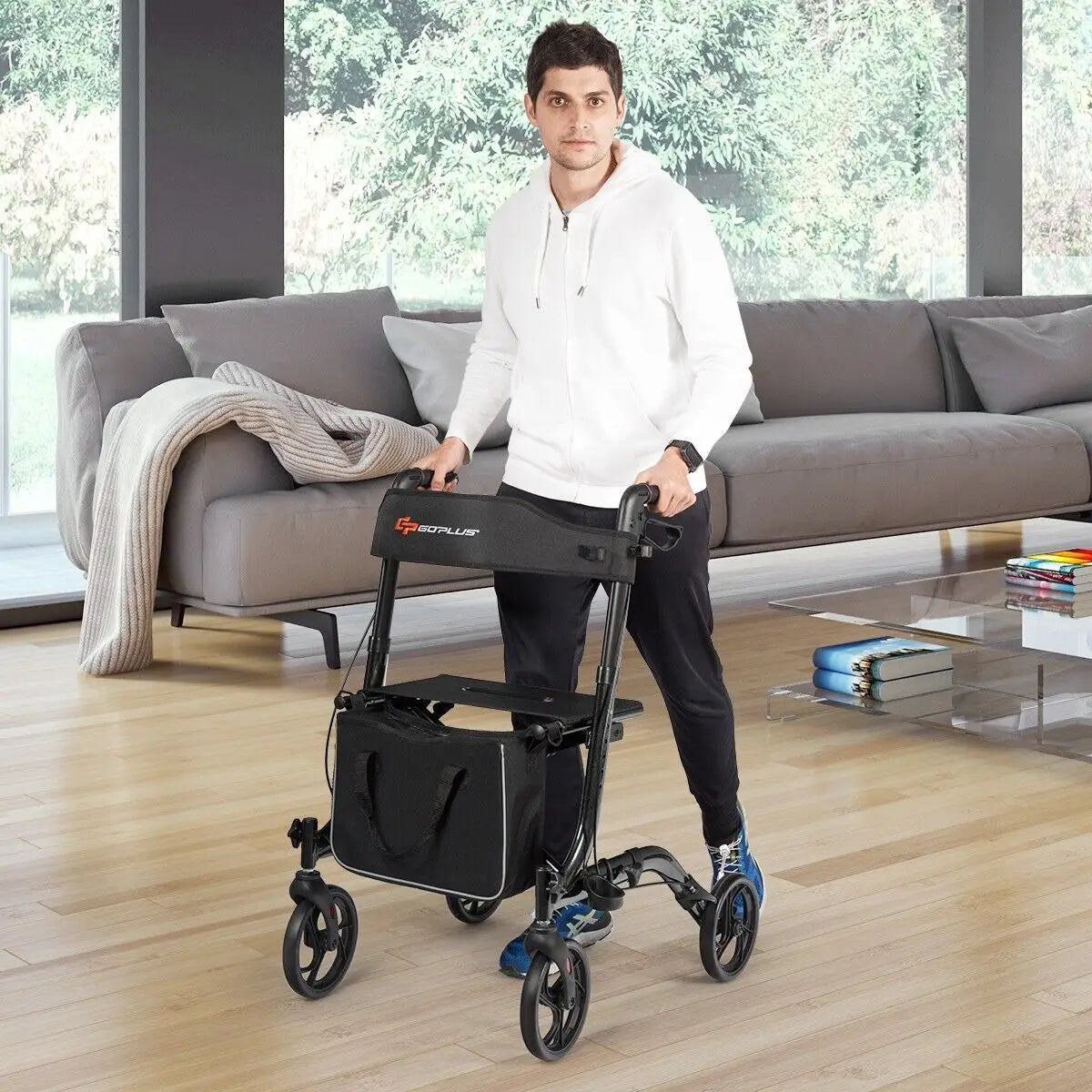 Lightweight Folding Rollator Walker – 4-Wheel Aluminium Mobility Aid with Seat.