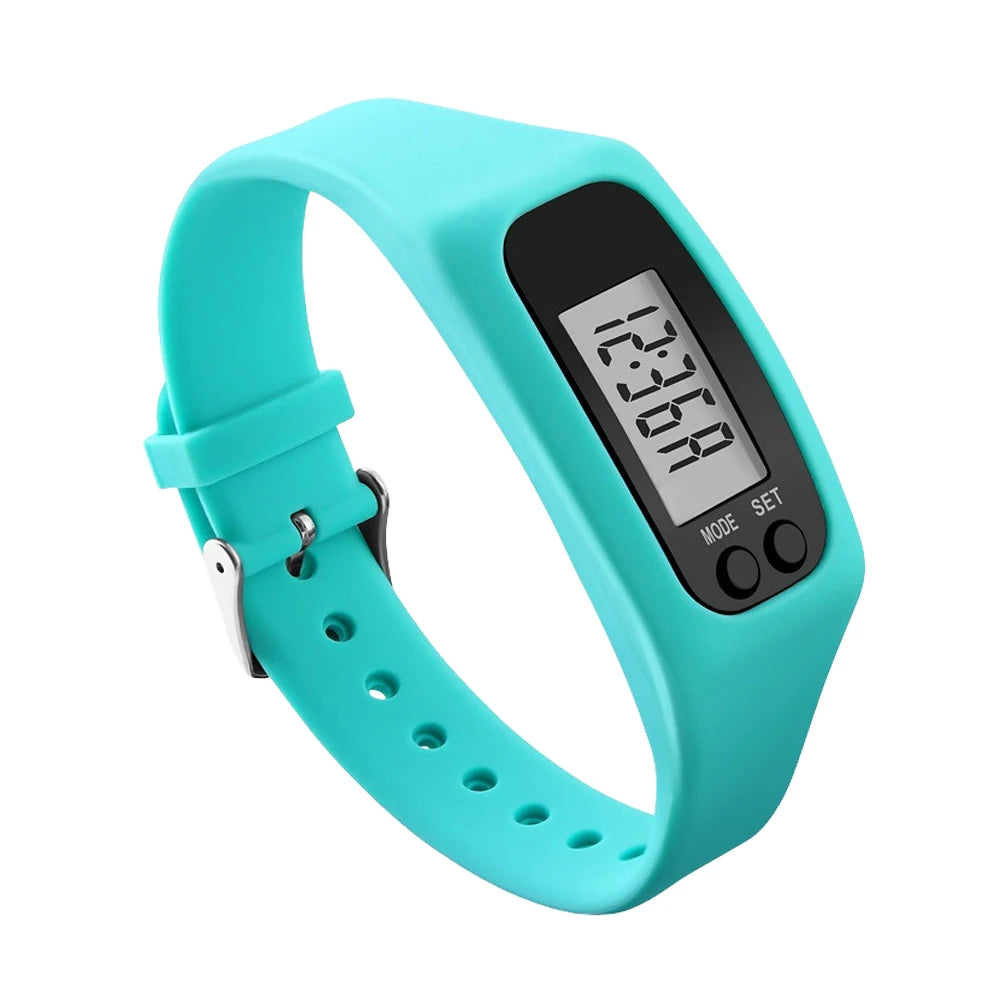 LED Pedometer Bracelet – Walking & Running Step Tracker with 12/24H Time Display, Silicone Fitness Wristband.